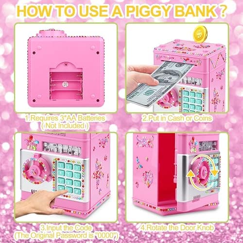 Piggy Bank for Kids Girls Boys with Password Code Lock Cash Coin Can Piggy Bank Girls Electronic Money Safe Bank for Kids Money Box with DIY Diamond Sticker Gift for 4 7 8 9 10 11 Year Old Boys thumbnail 6