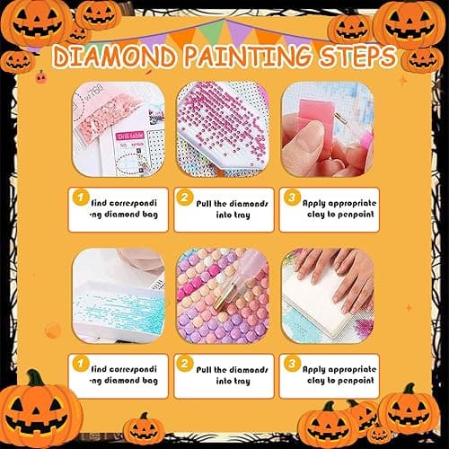6 Pack Halloween Diamond Painting Kits for Adults, Diamond Art Kits Ghost | Round 5D Halloween Gem Art Kit for Adult DIY Crafts Kit Gift Home Wall Decor Gifts (16x12 inch) thumbnail 6