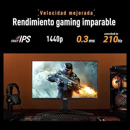 ASUS TUF Gaming VG27AQL5A Monitor de 27 Pulgadas, QHD (2560 x 1440), 210 Hz (OC), Fast IPS, ELMB Sync, 0.3 ms GTG (mín), Altavoz estéreo, DisplayWidget Center, IA Gaming, Ajuste de Altura thumbnail 4
