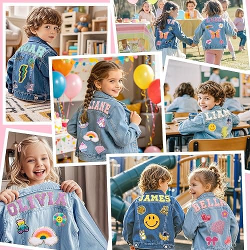 Gowelly Personalized Kids Denim Jean Jacket with Name Patche-Toddler Jacket | Back to School Outfits Clothes for Girls&Boy, Personalized 1-10 T Year Old Birthday Gifts from Grandmom Mom Aunt thumbnail 2