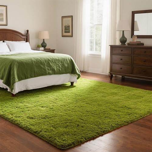 Green Grass Area Rugs for Bedroom Living Room, 9x12 Fluffy Fuzzy Shaggy Carpet for Kids Playroom Nursery Room, Thick Soft Plush Mat for Kids Baby Boys Teen Dorm Home Decor Aesthetic thumbnail 7