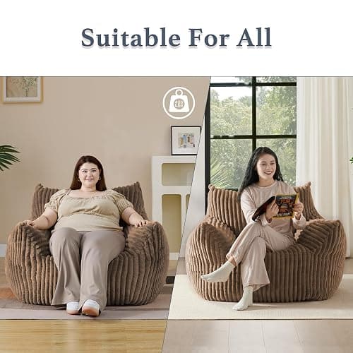 Giant Plush Bean Bag Chair for Adults with Armrests - Oversized Comfy Khaki Beanbag Lounge Lazy Floor Sofa Chair for Living Room, Bedroom & Dorm, Cozy Fluffy Single Cloud Mini Couch - XL Sofa Chair - Khaki thumbnail 6