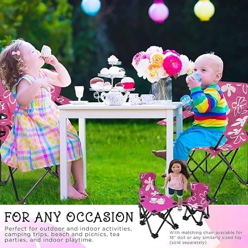Emily Rose Kids Pink Folding Beach Camp Chair with Cup Holder Safety Lock & Carry Case - Toddler Girls Chair Ages 2-7 Indoor Outdoor Lightweight Portable - Floral Design 125lb Capacity thumbnail 5