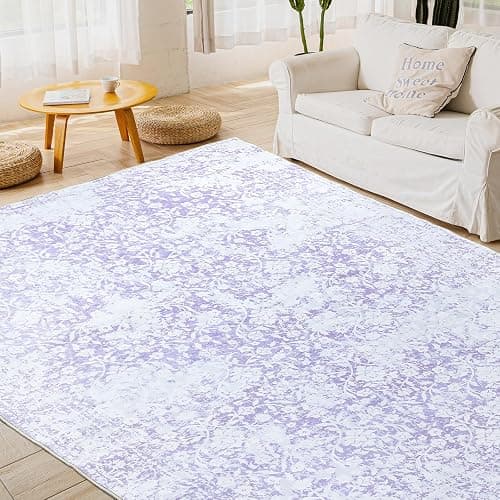 DUKINO Washable Area Rug 6x9, Boho Low-Pile Rugs for Living Room with Non Slip Rubber Backing, Soft Vintage Girls Carpet for Nursery, Living Room, Bedroom, Dining Room, Dorm Room, Office, Purple - Image 1
