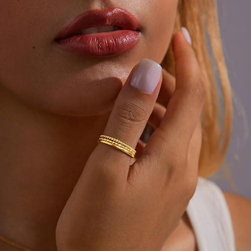 Gokeey Gold Rings for Women Non Tarnish, Dainty 14K Gold Plated Stackable Thin Thumb Ring Set Trendy Pinky Wedding Bands Engagement Rings for Women Size 3 4 5 6 7 8 9 10 11 thumbnail 3