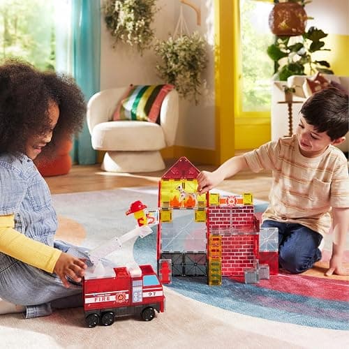 Magna-Tiles Fire Station 50-Piece Magnetic Construction Set, The Original Magnetic Building Brand thumbnail 2