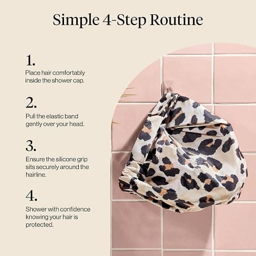 Kitsch Luxury Shower Caps for Women Reusable Waterproof - Large Shower Cap for Women, Non-slip, Quick-dry Hair Cap for Long and Short Hair, Comfortable and Stylish Design - Leopard thumbnail 7
