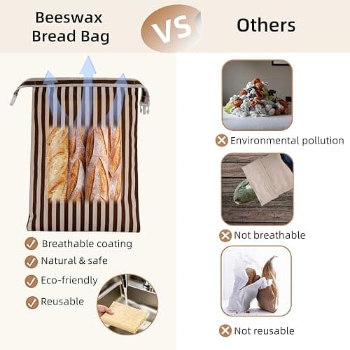 GDDAY Beeswax Bread Bags for Homemade Bread,Reusable Beeswax Bags for Sourdough,Cotton Linen Food Storage Bag to Keep Fresh - Extra Large 2 Pack thumbnail 3