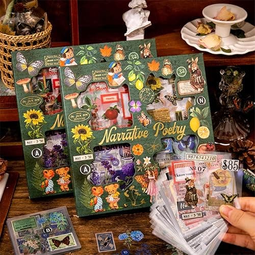 SIBLYMONA Vintage Fairy Stickers 640Pcs Transparent Stickers, Floral Butterfly Designs for Scrapbooking Journaling, Junk Journal Supplies, Cottagecore Rub On Transfers Crafts (Poetry of Fabrics) thumbnail 3