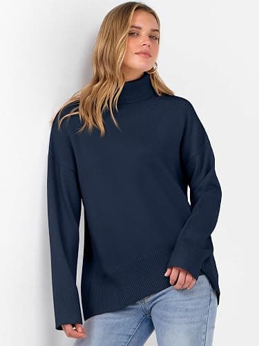 ANRABESS Womens Turtleneck Sweaters Oversized Chunky Long Sleeve Knit High Low Hem Pullover Top 2025 Fall Winter Fashion thumbnail 3