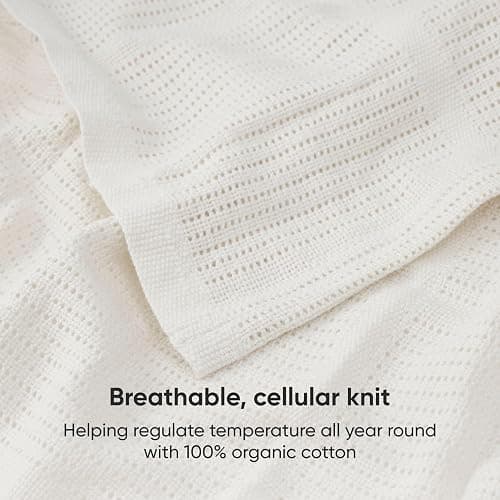 Bloomsbury Mill - Cellular Blankets Baby - 100% Organic Cotton - 2 Pack - Cream - Newborn Essentials - Soft Breathable Baby Blankets for Pram, Cot, Moses Basket - 75x95cm thumbnail 5