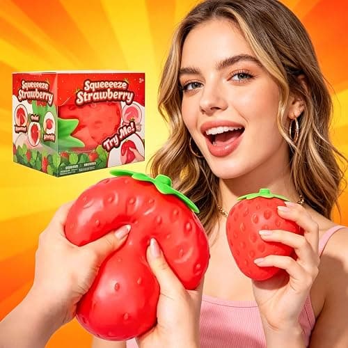 Realistic Strawberry Slow Rising Stress Ball, 2 Sizes 5.9/3.9 Inch Soft Squeeze Fruit Fidget Toy, Anxiety Relief Sensory Squishy Toy for Adults Kids, Party Favor & Desk Decor (Large-1PCS) thumbnail 2