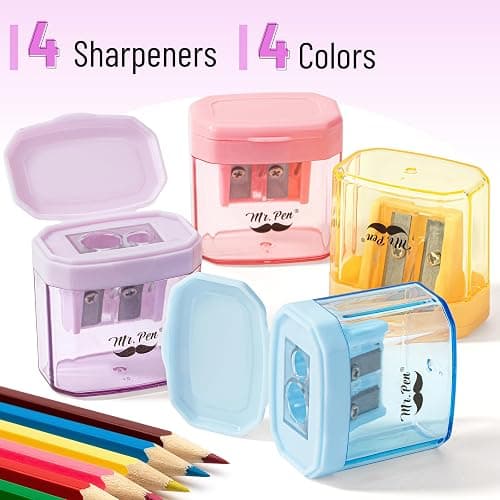 Mr. Pen- Pencil Sharpeners Manual, 4 Pack, Dual Hole, Colorful Handheld Pencil Sharpener, Compatible with Standard and Jumbo Pencils, Snap-on Lid, Stainless Steel Blade, Back to School Supplies thumbnail 4