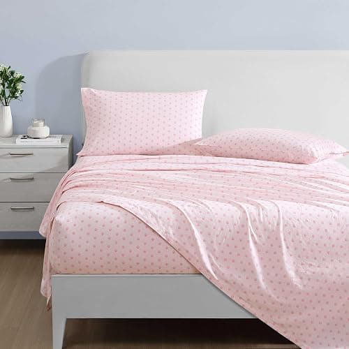 Laura Ashley – Twin Size Sheet Set, Soft & Lightweight Cotton Percale Bedding with Matching Pillowcase, Deep Pocket, Coastal Room Decor, College Dorm Room Essentials (Scallop Dollop Pink) thumbnail 2