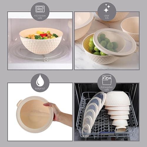 COOK WITH COLOR Mixing Bowls with Lids - 12 Piece Plastic Nesting Bowls Set includes 6 Prep Bowls and 6 Lids, Microwave Safe Mixing Bowl Set, Cream Embossed thumbnail 9
