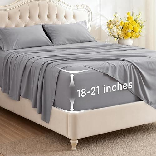 Bedsure Deep Pocket Full Size Bed Sheets Set - Fits Mattresses Up to 21 Inches Thick - 4 Piece GentleSoft Bed Sheets, Moisture Wicking, Cooling Bedsheet & Pillowcases, Easy & Secure Fit, Light Grey - Image 1