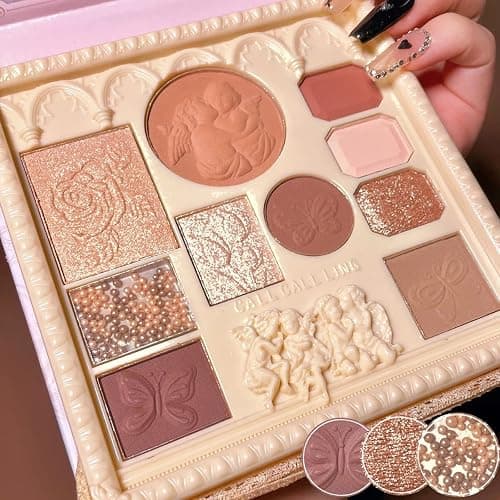Embossed Eyeshadow 10 Colors Eyeshadow Palette Makeup Blush Highlighter All In One Disc Matte&Glitter Eyeshadow Makeup High Pigmented Shades Naturing-Looking Multifunctional Eyeshadow Palette thumbnail 5