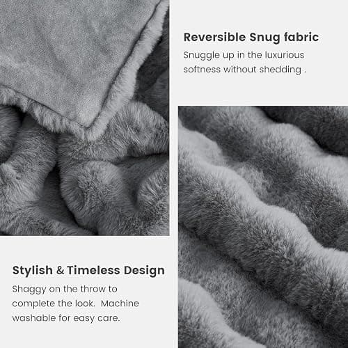 Cozy Bliss Faux Fur Throw Blanket for Couch, Fuzzy Soft Plush Thick Bubble Blanket for Sofa Bedroom Living Room,50 * 60 Inches Light Grey thumbnail 8