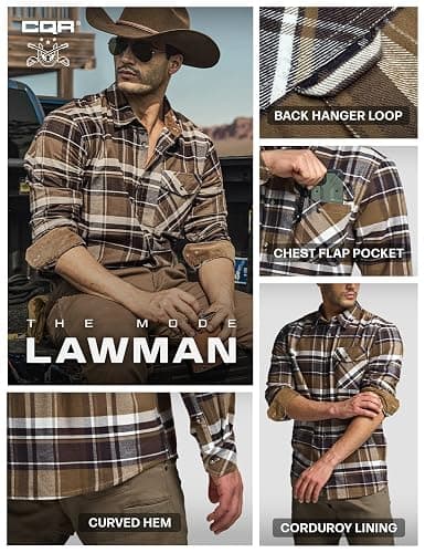 CQR Men's 100% All Cotton Button Down Flannel Shirts, Long Sleeve Brushed Warm Soft Casual Outdoor Plaid Shirt thumbnail 3