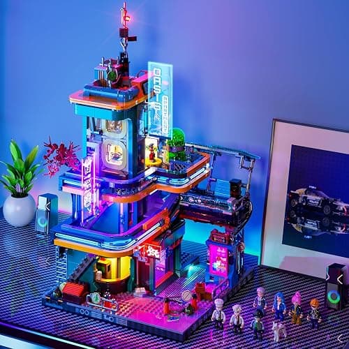 FUNWHOLE Cyberpunk Mansion Lighting Building-Bricks Set - 2524 Pcs Future City Modular Buildings Set Display Idea for Adults and Sci-fi Lovers thumbnail 2