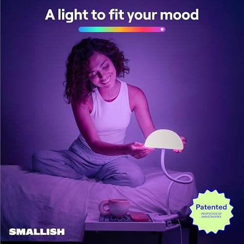 Shroommate Clip On Light and Bed Headboard Lamp, Bedside Table Lamp for Dorm, College Dorm Room Essentials, Night Light for Kids Nursery, Clip on for Desk, MultiColor LEDs, Adapter Included (Black) thumbnail 3