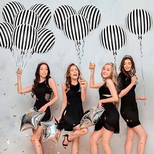 12 Pcs Black and White Striped Balloons,18 Inch Halloween Foil Balloon,Black Striped Checkered Balloons for Birthday Party Baby Shower Halloween Ceremonies Holiday Parties Decorations thumbnail 4