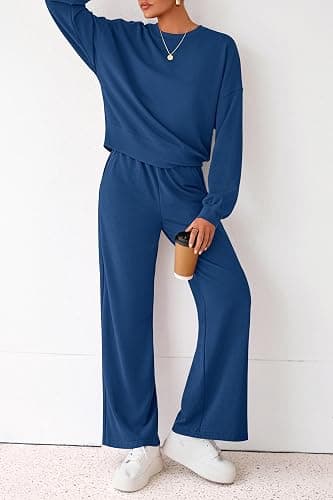PRETTYGARDEN Women 2 Piece Outfits 2025 Fall Sweatsuits Crewneck Sweatshirt Wide Leg Sweatpants Lounge Sets Tracksuit thumbnail 4