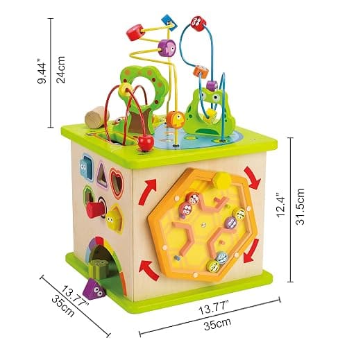 Hape Country Critters Play Cube| Wooden Learning Puzzle Toy for Toddlers, 5-Sided Activity Centre with Animal Friends, Shapes, Mazes, Wooden Balls, Shape Sorter Blocks and More thumbnail 3