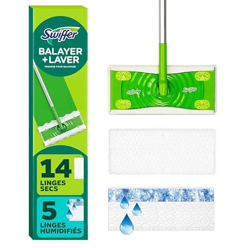 Swiffer Sweep + Mop, Broom & Mop Alternative, Dry & Wet Floor Cleaner for Dirt, Dust, Hair, All Purpose Cleaning Tool for Home, Bathroom, Kitchen, Set Includes 1 Sweeper, 14 Dry Pads, 5 Wet Pads Fresh thumbnail 2