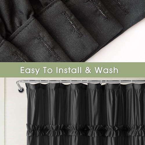 BRHF Farmhouse Ruffle Shower Curtain with Handmade Ruched, Vintage Ruffled Fabric Bathroom Curtains, Decorative Elegant Bathroom Curtain with 12 Holes, Black, 72" W x 72" H(N60049) thumbnail 3