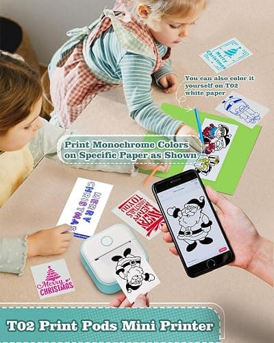 Memoking Sticker Printer - T02 Mini Printer Print Pods Portable Thermal Inkless Sticker Maker Machine Bluetooth Pocket Impresora Portátil Instant Print for Notes, Anatomical Diagrams, Journal,DIY,Gift thumbnail 2