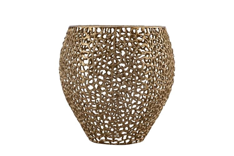 Modern Contemporary Round 20" End Table, Solid Aluminum intrigued Design, Mesh Drink Table, Creative Side Table for Living Room and Bedroom, Casted in Gold - Image 1