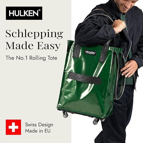 HULKEN - (Medium, Forest Green) Reusable Grocery Bag On Wheels, Shopping Trolley, Rolling Tote, Zipper Closure, Lightweight, Carries Up to 66 lb, Folds Flat, Unbreakable Handles - Medium - Forest Green thumbnail 7