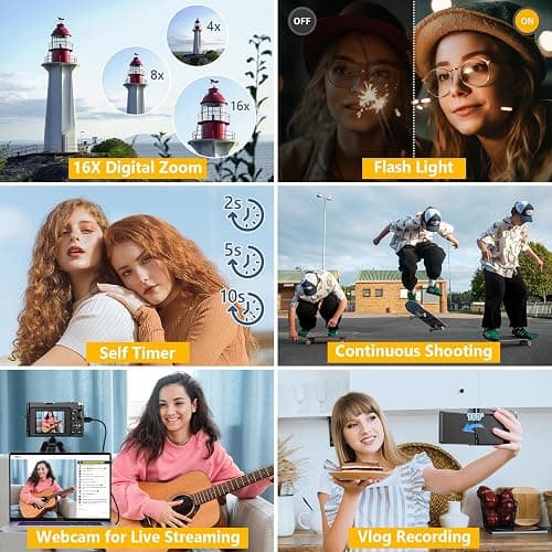 4K Digital Camera for Photography Autofocus, Upgraded 64MP WiFi Vlogging Camera for YouTube with 3" 180° Flip Screen, 16X Zoom, Compact Travel Cameras for Beginners with 32GB Card, 2 Batteries, Black - Black thumbnail 6