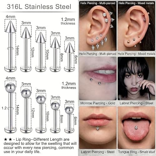 DJCIW 75Pcs Professional Piercing Kit For All Piercings, 14G 16G 18G 20G Needles Clamps Body Jewelry for Nose Belly Lip Eyebrow Ear Piercing (read description) thumbnail 3
