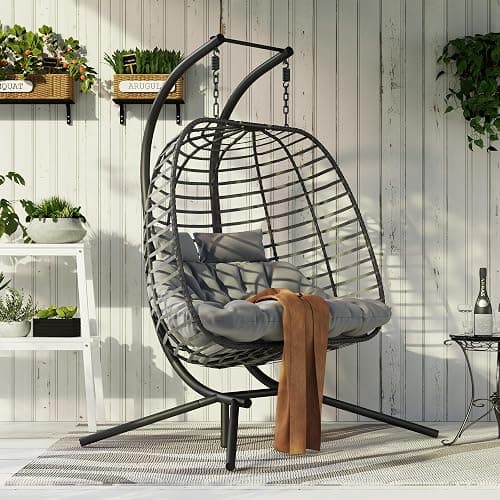 Double Hanging Egg Chair wth Stand, Patio Hammock Swing Chair with Cushion Loveseat for Bedroom, Balcony, Garden, Indoor, Outdoor thumbnail 9