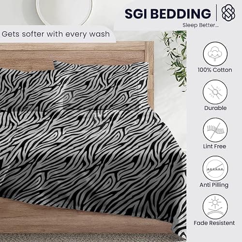 SGI bedding 600 Thread Count 4 Piece 100% Egyptian Cotton Full Size Sheets Set, 15" Deep Pocket Sheet Set, Premium, Breathable, Soft and Hotel-Quality Luxury Sheets - Zebra Print thumbnail 4