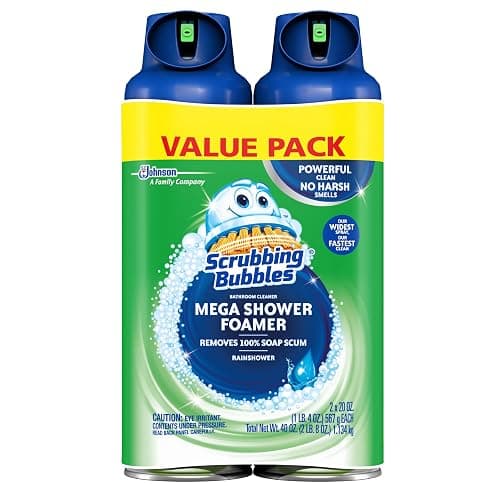 Scrubbing Bubbles Mega Bathroom and Shower Foamer Aerosol, Rainshower Scent, 20oz (Pack of 2) - Image 1