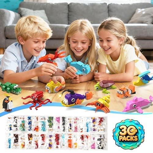 HOGOKIDS 30 Pack Animals Party Favors for Kids, 824PCS Mini Marine Animal Building Block Sets for Goodie Bags Filler Classroom Prizes, Easter Basket Stocking Stuffer Birthday for Boys Girls 6+ thumbnail 2