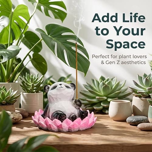Lotus Panda Incense Holder Cute Animal Figurine Incense Burner Flower Stand Ash Catcher Creative Cartoon Resin Panda Statue for Home Room Decor Meditation Yoga Spa | Cartoon Resin Panda Statue Flower Stand Incense Burner Holder Set Ash Catcher Creative Unique Gift for Home Office Yoga Spa thumbnail 3