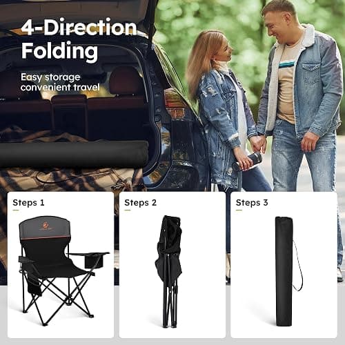 ALPHA CAMP Camping Chair 2 Pack Portable Chair with 3-Can Cooler Folding Chair with Side Pocket and Cup Holder, Collapsible for Camping, Tailgates, Beach, Fishing and Sports,2PC thumbnail 9