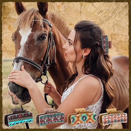 FineCheer Christmas Western Hair Claw Clips Western Gifts Bulk for Women Leather Highland Cow Print Hair Clips Accessories Christmas Party Gifts Stocking Stuffers thumbnail 3
