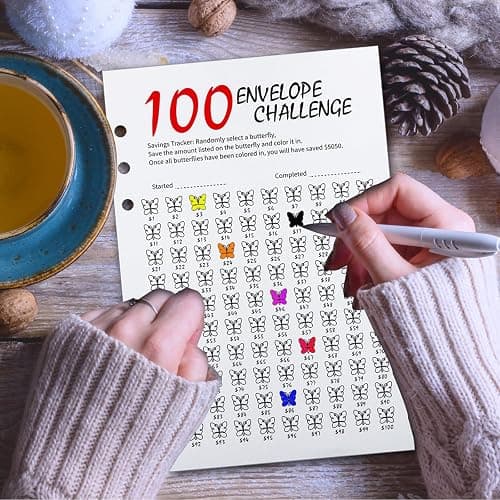 MUQING 100 Envelopes Money Saving Challenge Binder, Inside Sheets Silkscreen, Reusable Tracker, Money Saving $5050 Binder (Purple) thumbnail 2