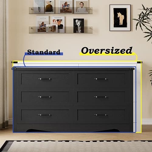 BORNOON 6-Drawer Dresser for Bedroom, Modern Wooden Chest of Drawers with Metal Handles, Anti-Tipping Design, Sturdy and Stable Storage Organizer for Living Room, Entryway, Home Office thumbnail 4