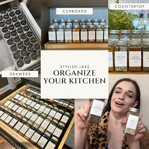 Glass Spice Jars with Labels with Metal Lids and Shakers Minimalist 24 Pack Set, 4oz Small Clear Empty Spice Bottles Seasoning Containers with Label Organizer Square Herb Seasoning Jars for Kitchen thumbnail 6