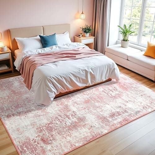 Macgace Washable Abstract Rug, 6x9 Modern Area Rugs with Non-Slip Rubber Backed for Living Room, Thin but Soft Contemporary Carpet Kitchen Bedroom Dining Room Decor, Pink thumbnail 6