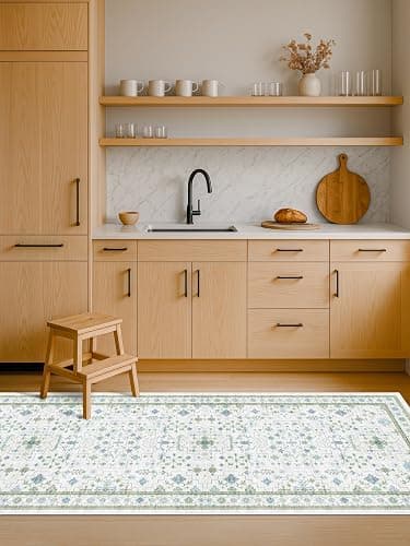 Hazo Haus Washable Oushak Bathroom Runner Rug 2x5 - Eclectic Boho Floral Pastel, Non Slip Low Pile Stain Resistant Small Throw Rug for Bedroom, Laundry Room, Powder Room, Cream Green thumbnail 8