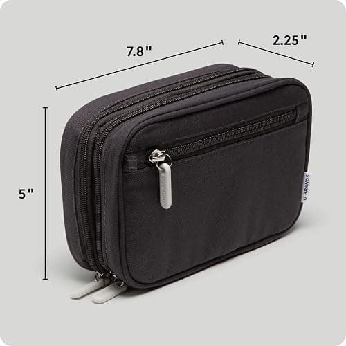 U Brands Dual Zip Canvas Tech Organizer Pouch, 7.8" x 5" Cord Organizer, Computer Accessories, Travel Essentials, Travel Gifts for Men Who Have Everything, Electronics, Slate Gray thumbnail 2
