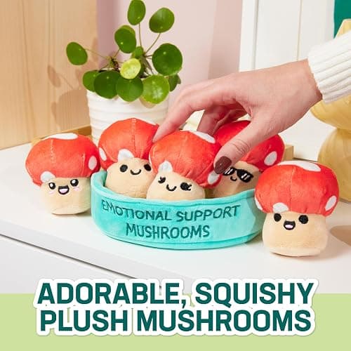 Emotional Support Mushrooms by Relatable, Cuddly Stuffed Animals and Toys, Squishy Toys and Plushies, Great Gift Ideas for Loved Ones of All Ages, Includes 5 Mushroom Plushies with Carrying Basket thumbnail 3