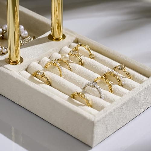 Josmimic 2 Tier Bracelet Holder Display - Detachable T Bar Beige Velvet Bracelet Holder, Jewelry Holder Organizer for Bracelet, Necklace, Watches, Rings thumbnail 7